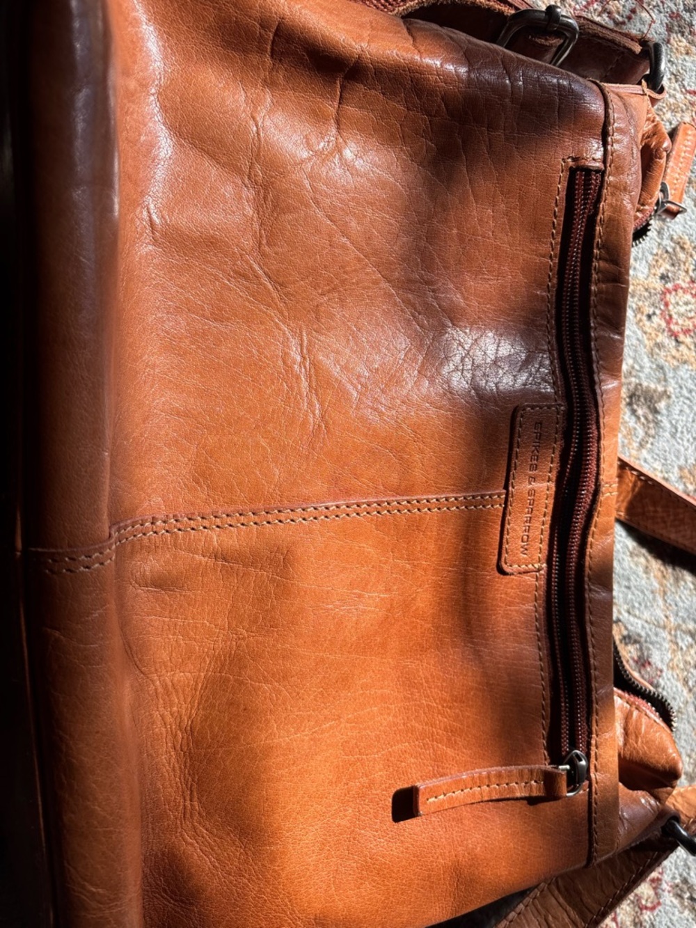 Spikes&Sparrow Women's Tan Leather Two-Pocket Shoulder Bag - Picture 2 of 5